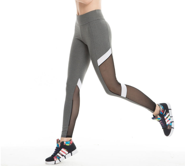 Fitness sports leggings two-section mesh high waist elastic breathable hip yoga clothes