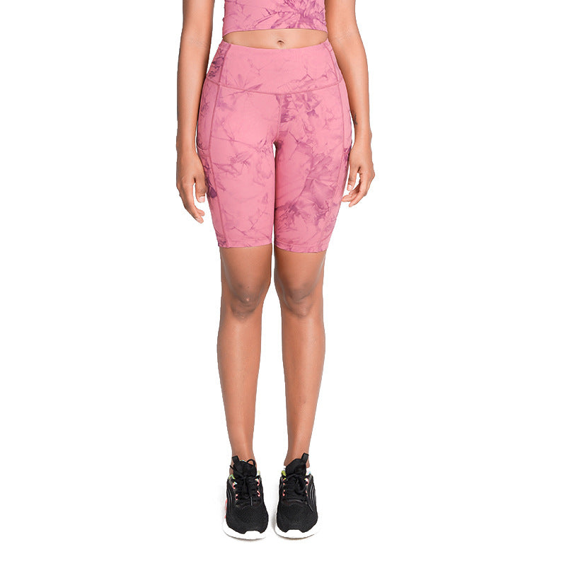 Yoga Shorts Ladies Nude High Waist Antibacterial Tie-dye Fitness Leggings Sweatpants
