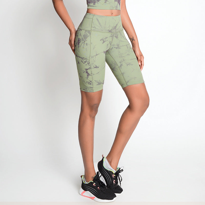 Yoga Shorts Ladies Nude High Waist Antibacterial Tie-dye Fitness Leggings Sweatpants