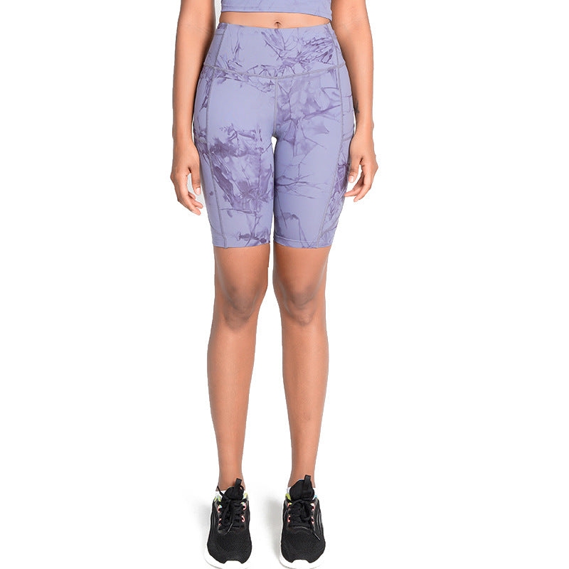 Yoga Shorts Ladies Nude High Waist Antibacterial Tie-dye Fitness Leggings Sweatpants
