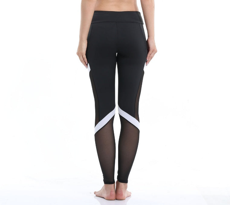 Fitness sports leggings two-section mesh high waist elastic breathable hip yoga clothes