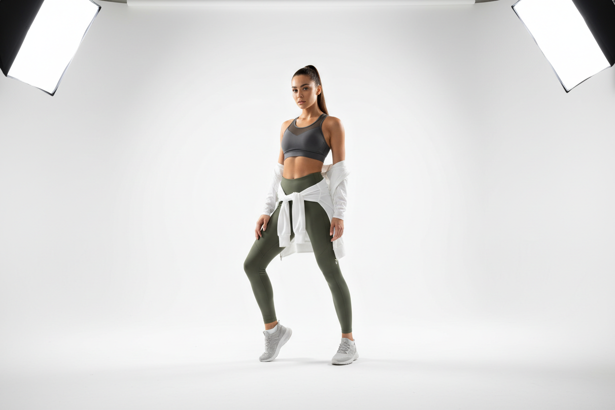 Professional model in bright studio setting